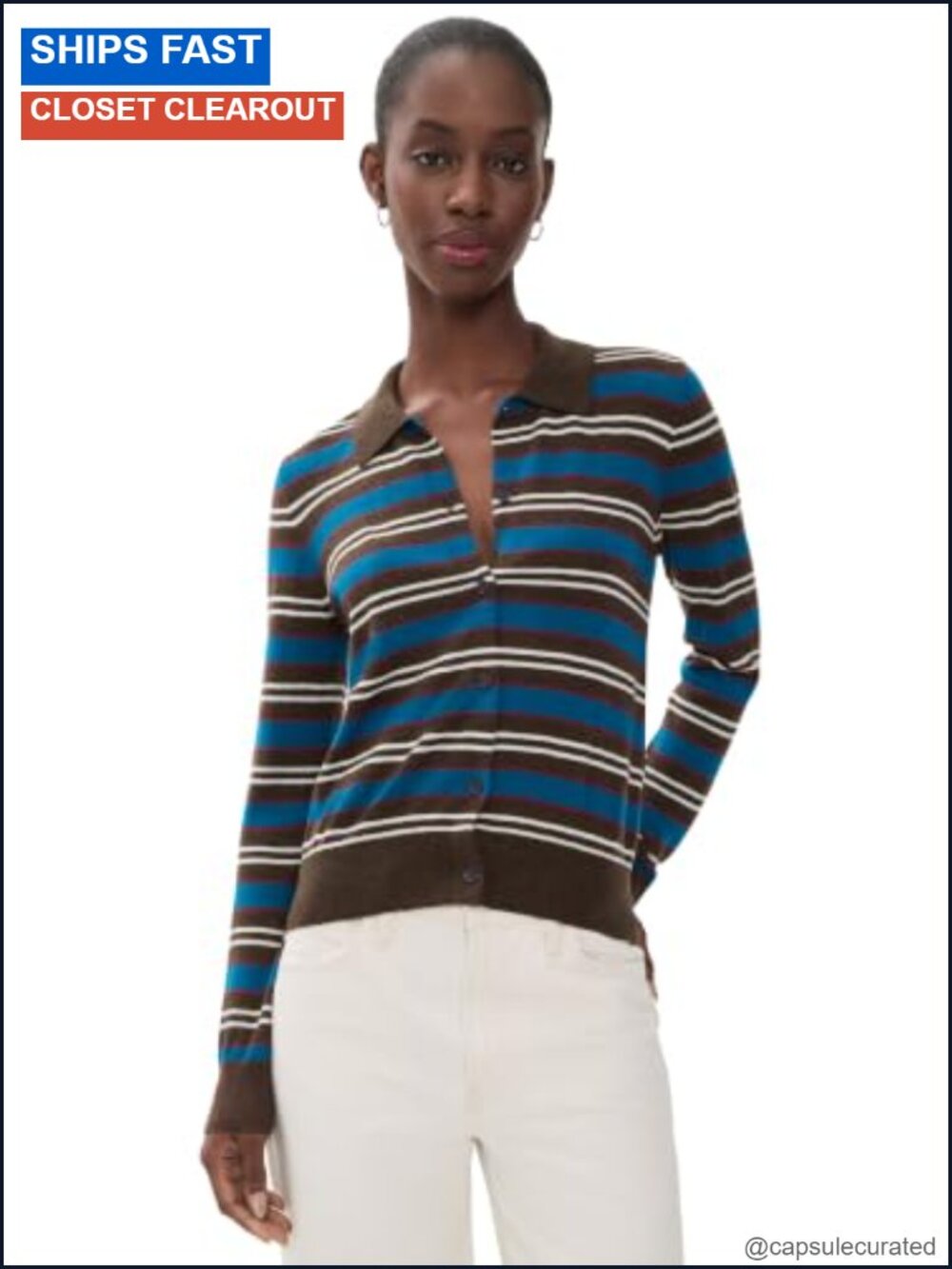 Merino Wool Long Sleeve Polo Cardigan Button Front Lightweight Knit